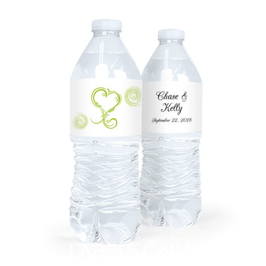 Personalized Wedding Heart Swirl Water Bottle Labels (5 Labels)