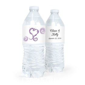 Personalized Wedding Heart Swirl Water Bottle Labels (5 Labels)