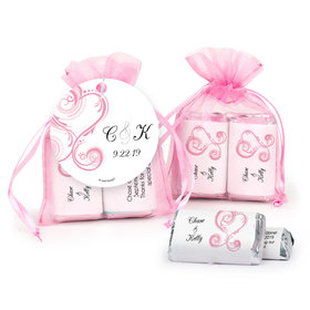Personalized Wedding Swirled Heart Hershey's Miniatures in Organza Bags with Gift Tag