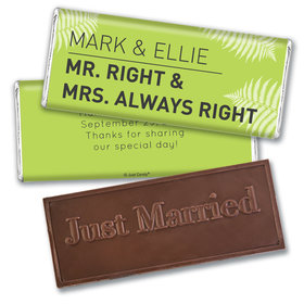 Personalized Embossed Just Married Wedding Favor Mr. And Mrs. Right Hershey's Chocolate Bar & Wrapper