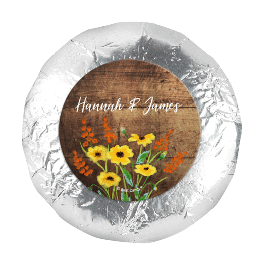 Personalized Wedding Painted Flowers 1.25" Stickers (48 Stickers)