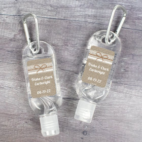 Personalized Hand Sanitizer with Carabiner Wedding 1 fl. oz bottle - Burlap and Lace