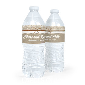 Personalized Wedding Burlap & Lace Water Bottle Sticker Labels (5 Labels)