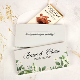 Deluxe Personalized Wedding Botanical Garden Godiva Chocolate Bar in Gift Box