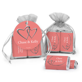 Personalized Wedding Linked Hearts Hershey's Miniatures in Organza Bags with Gift Tag