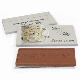 Deluxe Personalized Wedding White Roses Chocolate Bar in Gift Box