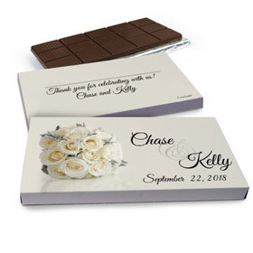 Deluxe Personalized Wedding White Roses Belgian Chocolate Bar in Gift Box (3oz Bar)