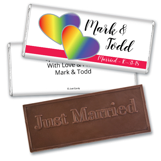 Personalized LGBT Wedding Rainbow Hearts Embossed Chocolate Bar