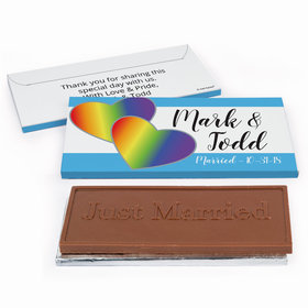 Deluxe Personalized LGBT Wedding Rainbow Hearts Chocolate Bar in Gift Box