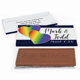 Deluxe Personalized LGBT Wedding Rainbow Hearts Chocolate Bar in Gift Box