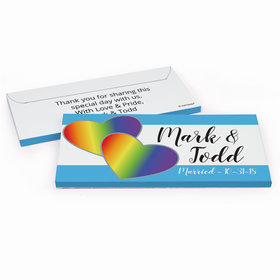 Deluxe Personalized LGBT Wedding Rainbow Hearts Hershey's Chocolate Bar in Gift Box