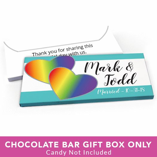 Deluxe Personalized LGBT Wedding Rainbow Hearts Candy Bar Favor Box