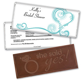 Bridal Shower Favor Personalized Embossed Chocolate Bar Swirled Hearts