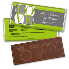 Bridal Shower Favor Personalized Embossed Chocolate Bar Pop Art Square Love