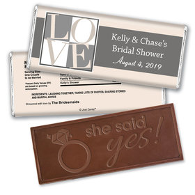 Bridal Shower Favor Personalized Embossed Chocolate Bar Pop Art Square Love