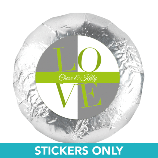 Bridal Shower Favor 1.25" Sticker Pop Art Square Love (48 Stickers)