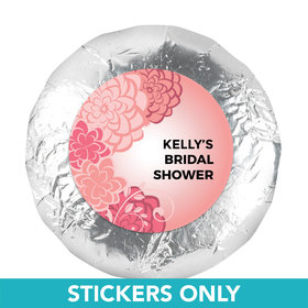 Bridal Shower Favor 1.25" Sticker Pink Flowers (48 Stickers)