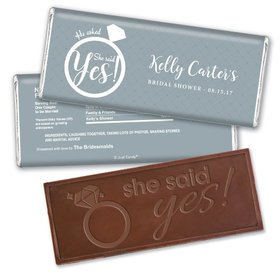 Bridal Shower Favor Personalized Embossed Chocolate Bar She Said Yes! Ring