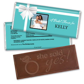 Bridal Shower Favor Personalized Embossed Chocolate Bar Tiffany Style Bow