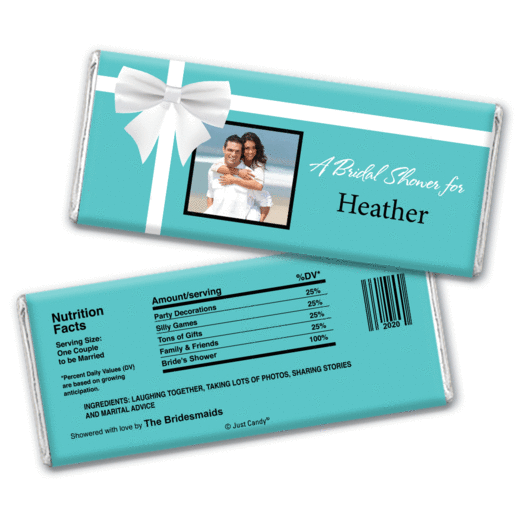 Bridal Shower Favor Personalized Chocolate Bar Wrappers Tiffany Style Bow