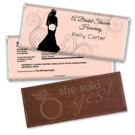 Bridal Shower Favor Personalized Embossed Chocolate Bar Bride Silhouette