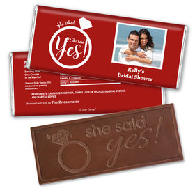 Bridal Shower Favor Personalized Embossed Chocolate Bar She Said Yes! Photo