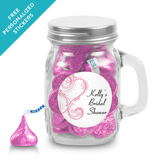 Bridal Shower Favor Personalized Mini Mason Mug Swirled Hearts (12 Pack)