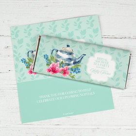 Personalized Botanical Teal Enchanted Tea Party Bridal Shower Favor Chocolate Bar Wrappers