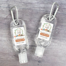 Personalized Baby Shower Hello World Hand Sanitizer with Carabiner 1. fl. Oz.