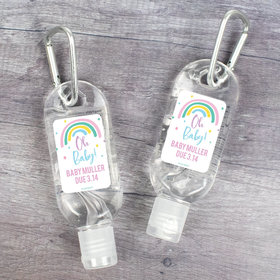 Personalized Baby Shower Rainbow Baby Hand Sanitizer with Carabiner 1. fl. Oz.