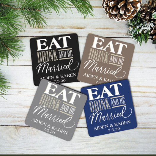 Personalized Cork Coaster - Eat Drink Married (Set of 4)