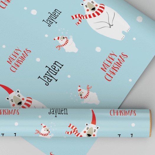 Personalized Polar Bears Christmas Wrapping Paper