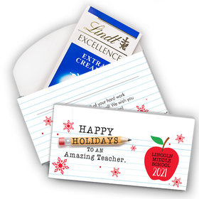 Deluxe Personalized Christmas To an Amazing Teacher Lindt Chocolate Bar in Gift Box (3.5oz)