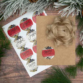 Personalized Joyful Merry Plaid Labels (72 Pack)