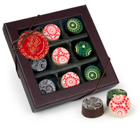 Personalized Christmas Gold Leaves Gourmet Belgian Chocolate Truffle Gift Box (9 Truffles)
