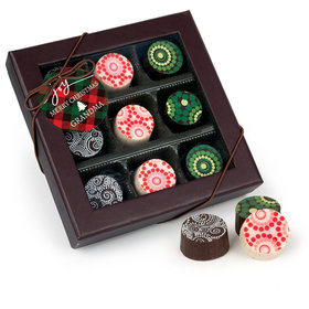 Personalized Christmas Joy in Plaid Gourmet Belgian Chocolate Truffle Gift Box (9 Truffles)
