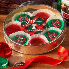 Personalized Christmas Joy in Plaid Large Plastic Tin with 8 Chocolate Covered Oreo Cookies