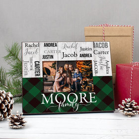 Personalized Christmas Rustic Plaid Family of 5 Picture Frame