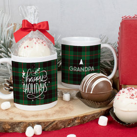 Personalized Happy Holidays in Plaid 11oz Mug with Hot Chocolate Bomb