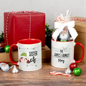 Personalized Sister Elf 11oz Christmas Mug with Holiday Candy
