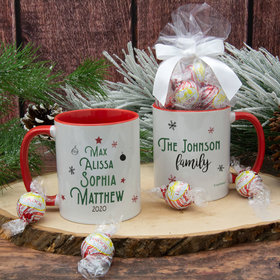 Personalized Christmas Tree Family of 4 11oz Mug with Lindt Truffles