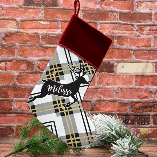 Personalized Stocking Plaid Reindeer