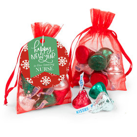 Personalized New Year's Snowflakes Add Your Logo Hershey's Kisses in Organza Bags with Gift Tag
