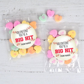 Personalized Valentine's Day Baseball 1oz Candy Bags with Conversation Hearts