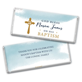 Personalized Baptism God Bless Watercolor Chocolate Bar & Wrapper
