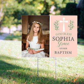 Personalized Baptism Yard Sign Pink God Bless