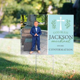 Personalized Confirmation Yard Sign Blue God Bless