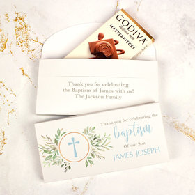 Deluxe Personalized Godiva Cross Circle Baptism Chocolate Bar in Gift Box
