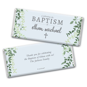 Personalized Green Leaves Baptism Hersheys Chocolate Bar