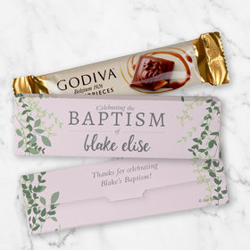 Personalized Godiva Chocolate Box Rose Pink Leaves Baptism Candy Bars